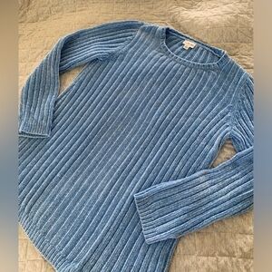 Vintage Kim Rogers medium chenille knit baby blue long scoop neck